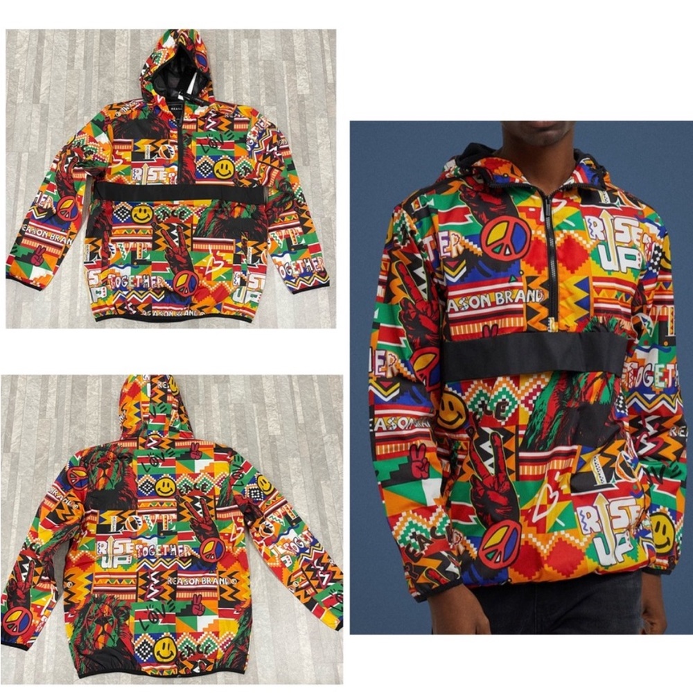NWT Reason Clothing Rise Up Tiger Half-Zip Pullover Jacket Size Medium
